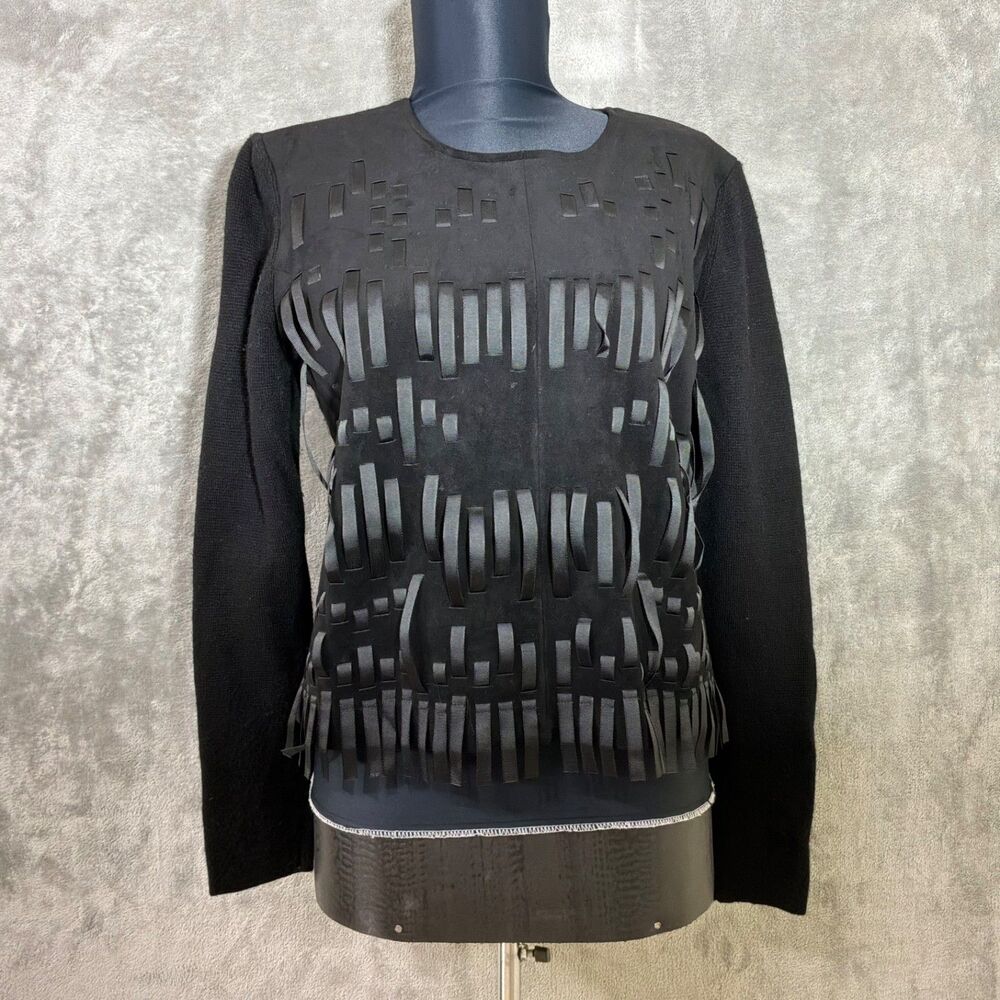 Qi New York  Wool Cashmere blend Sweater women’s M Artsy punk rock ribbon detail